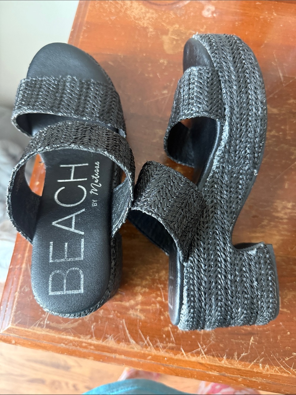 Matisse Black Woven Platform Slide Sandals